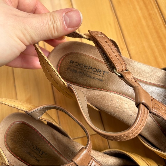 Rockport leather low wedge sandals two toned tan size 8 - Picture 5 of 9